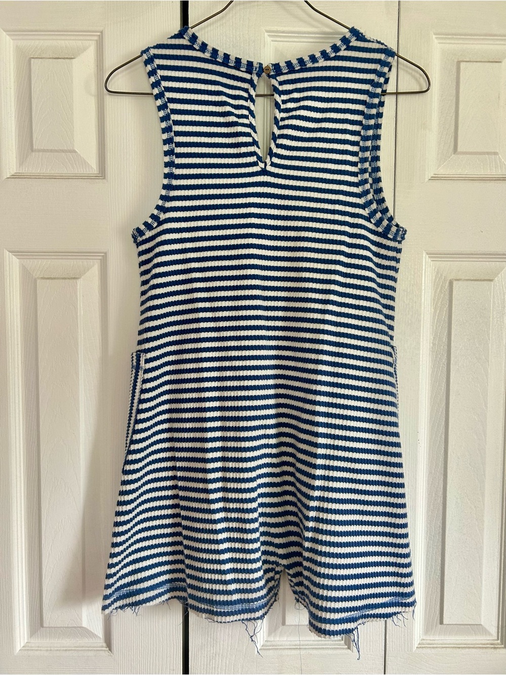 Boutique Brand Striped Blue & White Romper with Patch Pockets - Picture 5 of 5
